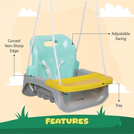 Baby Hanging Swing Indoor Outdoor | Kids Swings, Jhula for Home & Garden with Adjustable Swing | Saddle Backrest with Food Tray to Support Baby | Age Group 2+ Years photo 2