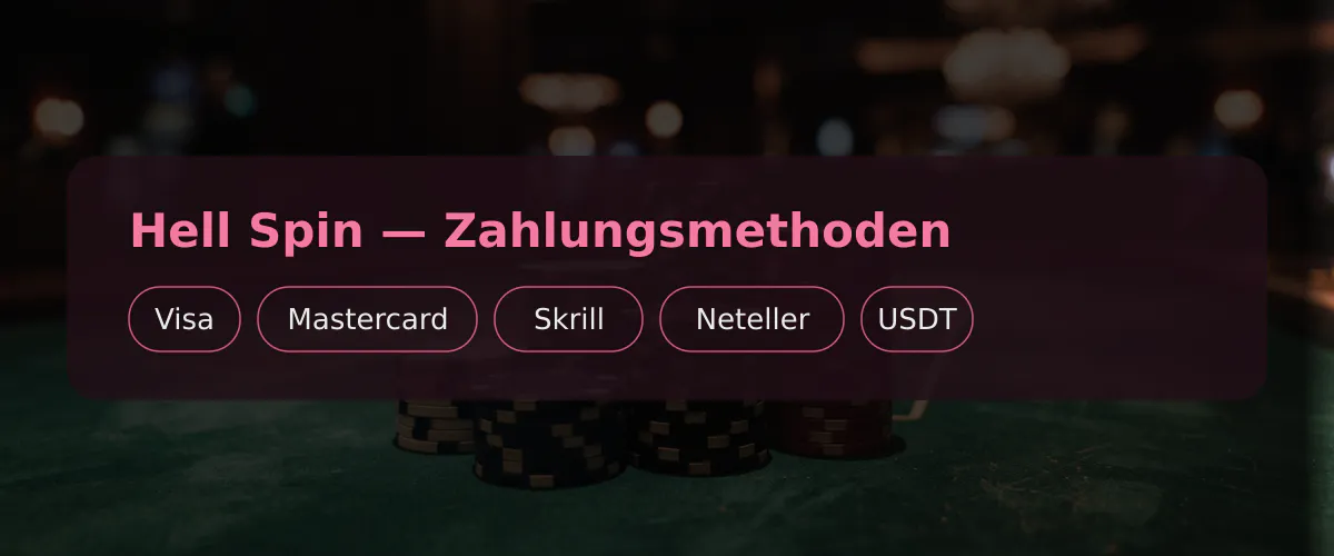 Hell Spin — Zahlungsmethoden: Visa, Mastercard, Skrill, Neteller, USDT