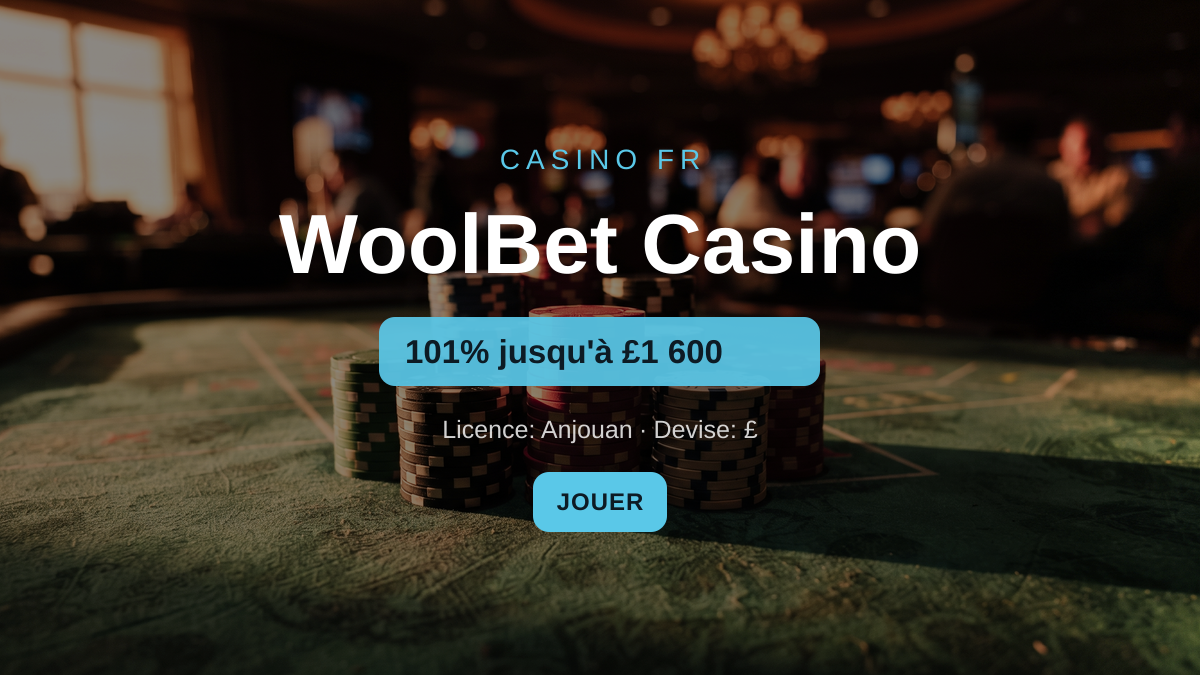 WoolBet Casino — bonus de bienvenue 101% jusqu'à £1 600 + 101 FS, paiements: Visa, Mastercard, Skrill, Interac, Apple Pay WoolBet Casino — bonus de bienvenue 101% jusqu'à £1 600 + 101 FS, paiements: Visa, Mastercard, Skrill, Interac, Apple Pay