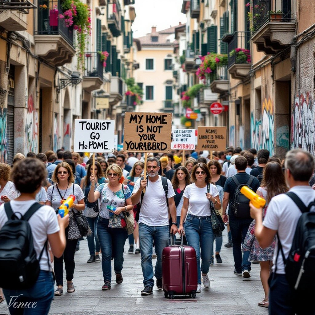 বার্সেলোনায় পর্যটনবিরোধী আন্দোলনের দৃশ্য