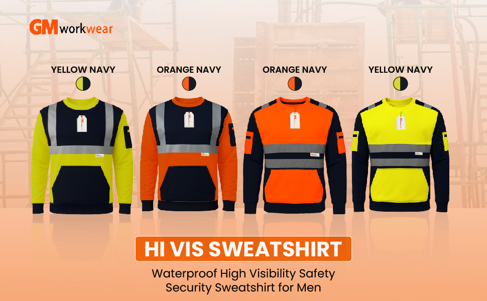 Hi Vis Pro Safety Sweatshirt Orange Navy Yellow Navy Color Options