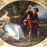 Нимфа направляет лук на молодого человека 1780