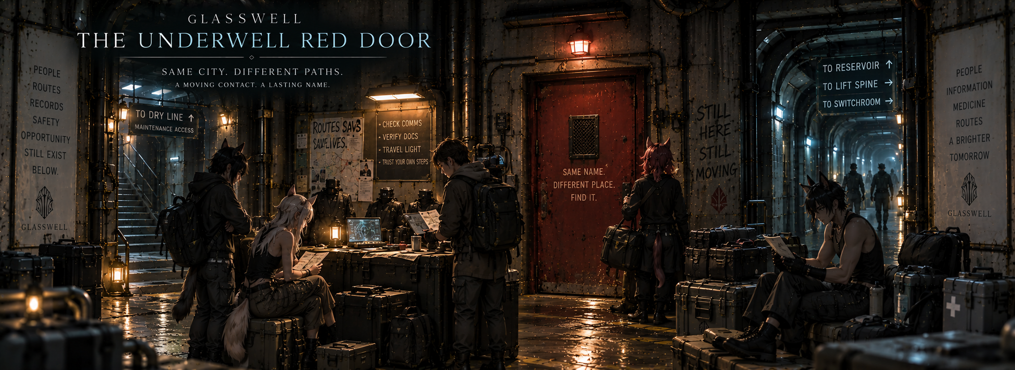 A temporary Glassbreaker contact point known as the Underwell Red Door.