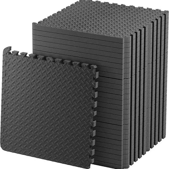 4 Pcs 12mm, 20mm or 25mm Gym Floor mat Rubber Foam for Heavy Workout Puzzle Floor mats for Home Exercise, Gym Equipment mat Interlocking Eva Foam Flooring Rubber Tiles Yoga, Kid Gym Mats for Floor(Black)