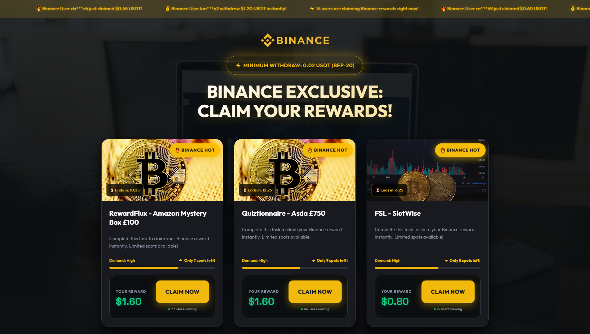 Forensic screenshot of binance-offer.netlify.app showing the phishing page layout