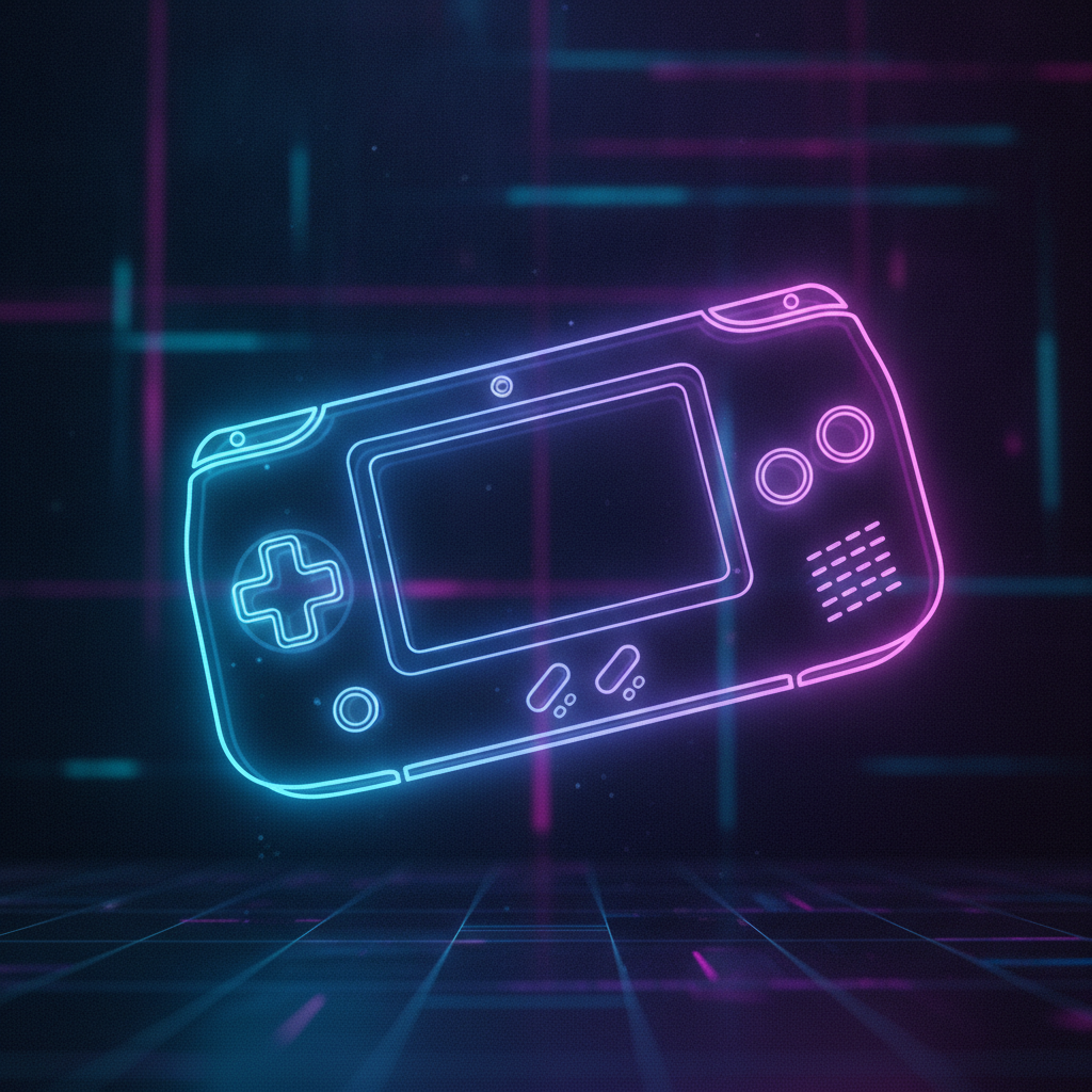 A sleek, modern handheld gaming device with a screen and various control buttons, likely the Konkr Pocket Advance.