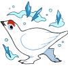 A white ptarmigan mid-walk while surrounded by an ice aura.