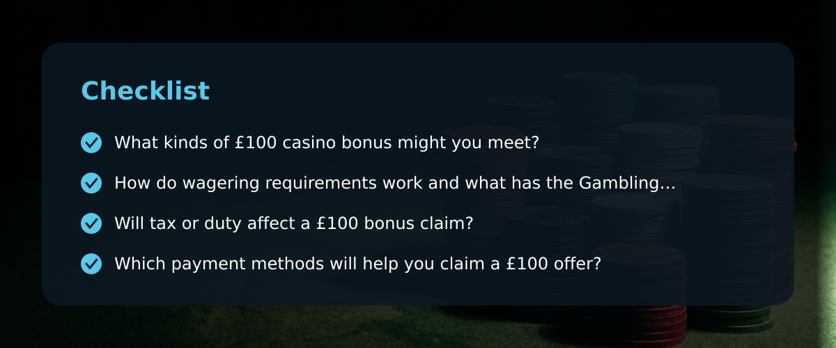 What is a 100 casino bonus and why does it matter? — Checklist