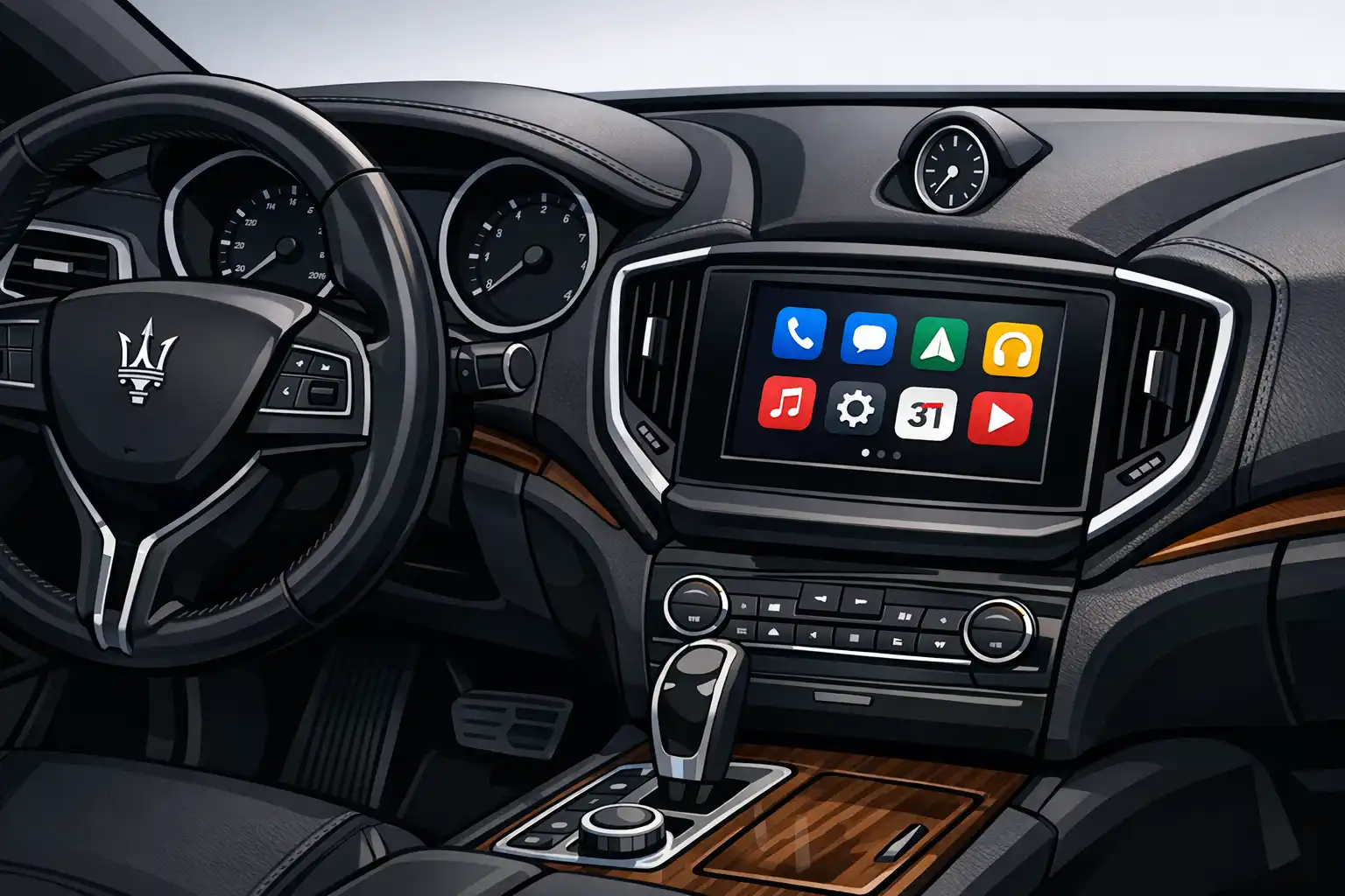 Maserati Ghibli 2014 avec Android Auto affiché sur l’écran central