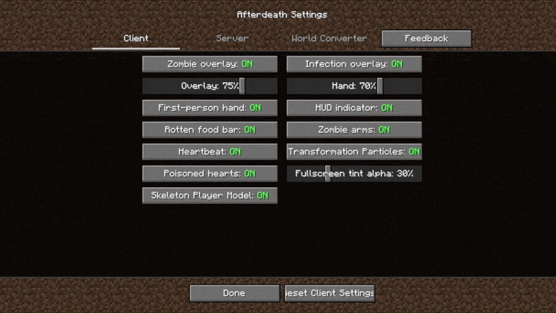all mod settings