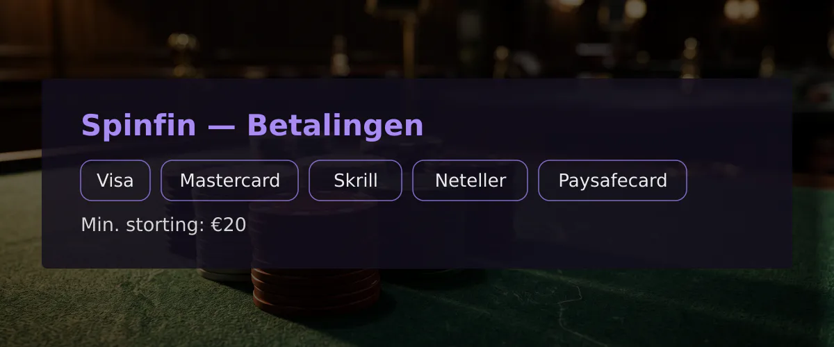Spinfin — Betalingen: Visa, Mastercard, Skrill, Neteller, Paysafecard