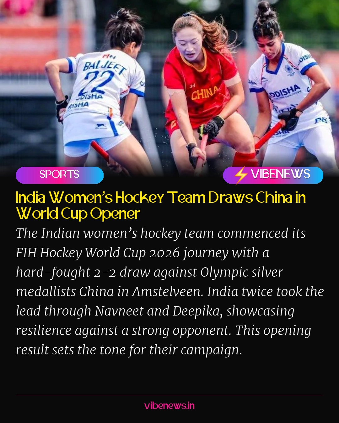 India Women’s Hockey Team Draws China in World Cup Opener