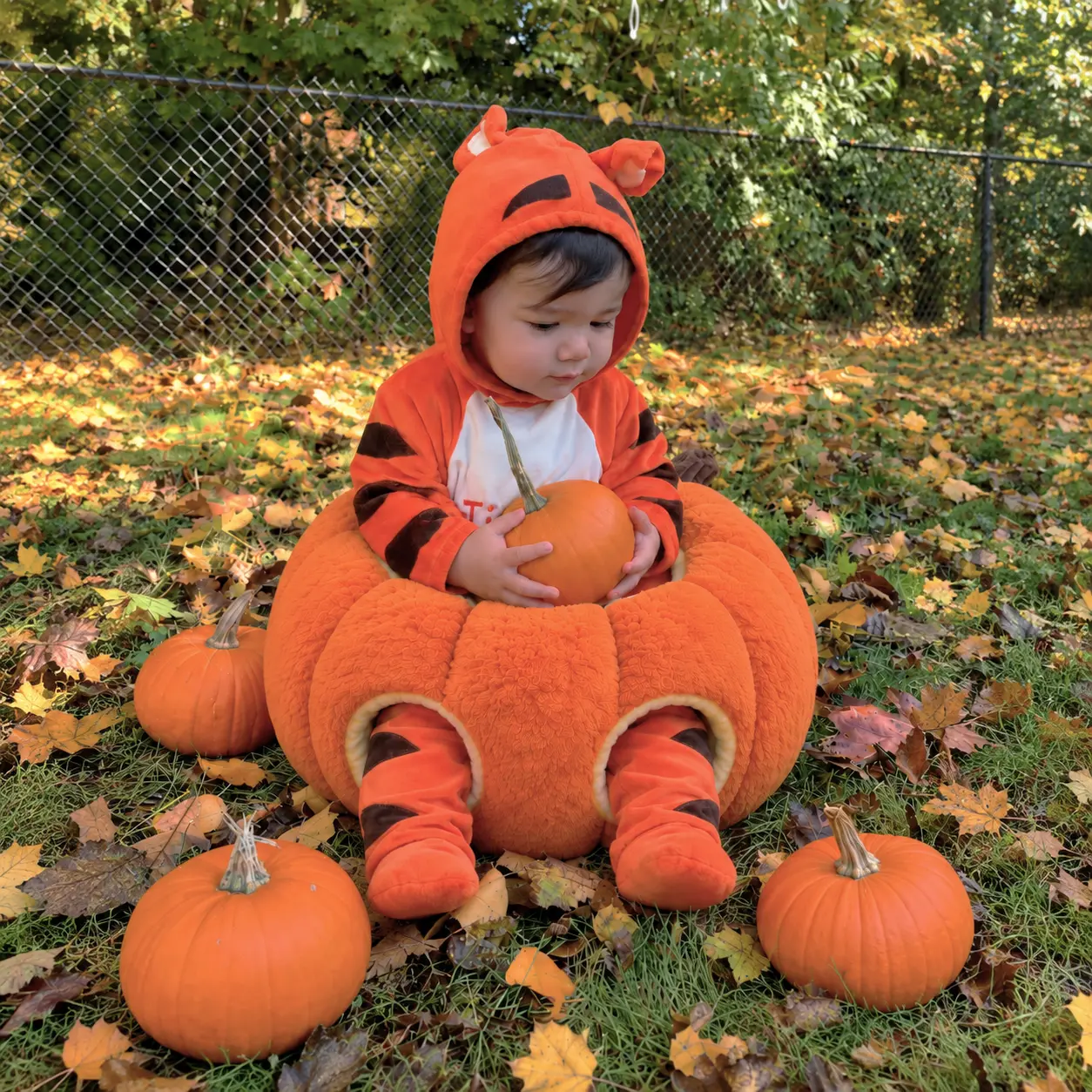 Customer photo of baby in the pumpkin seat