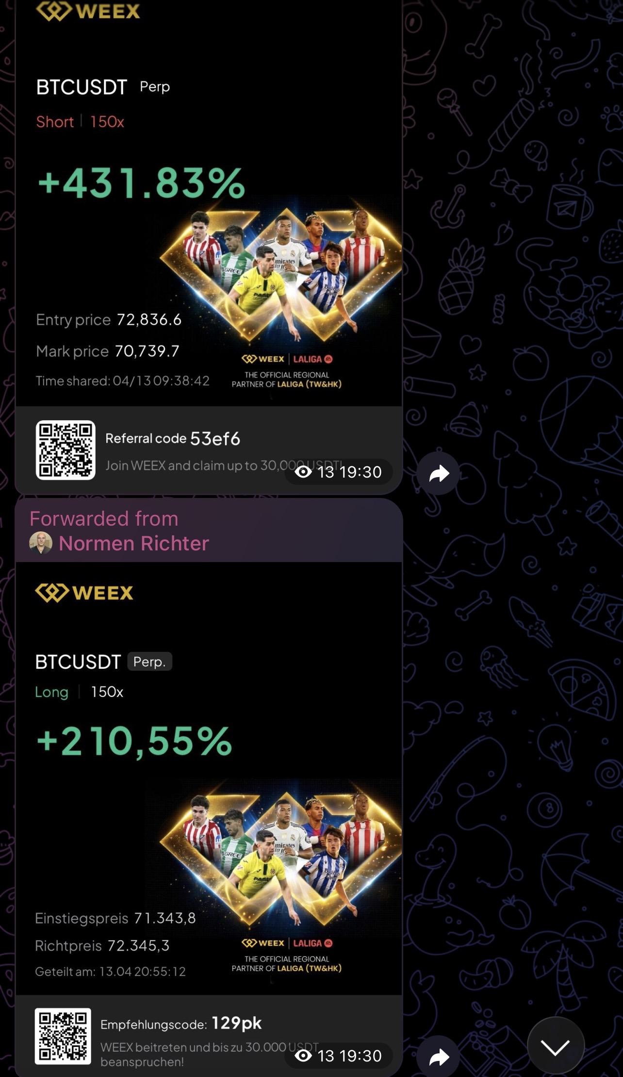 Member payout screenshot