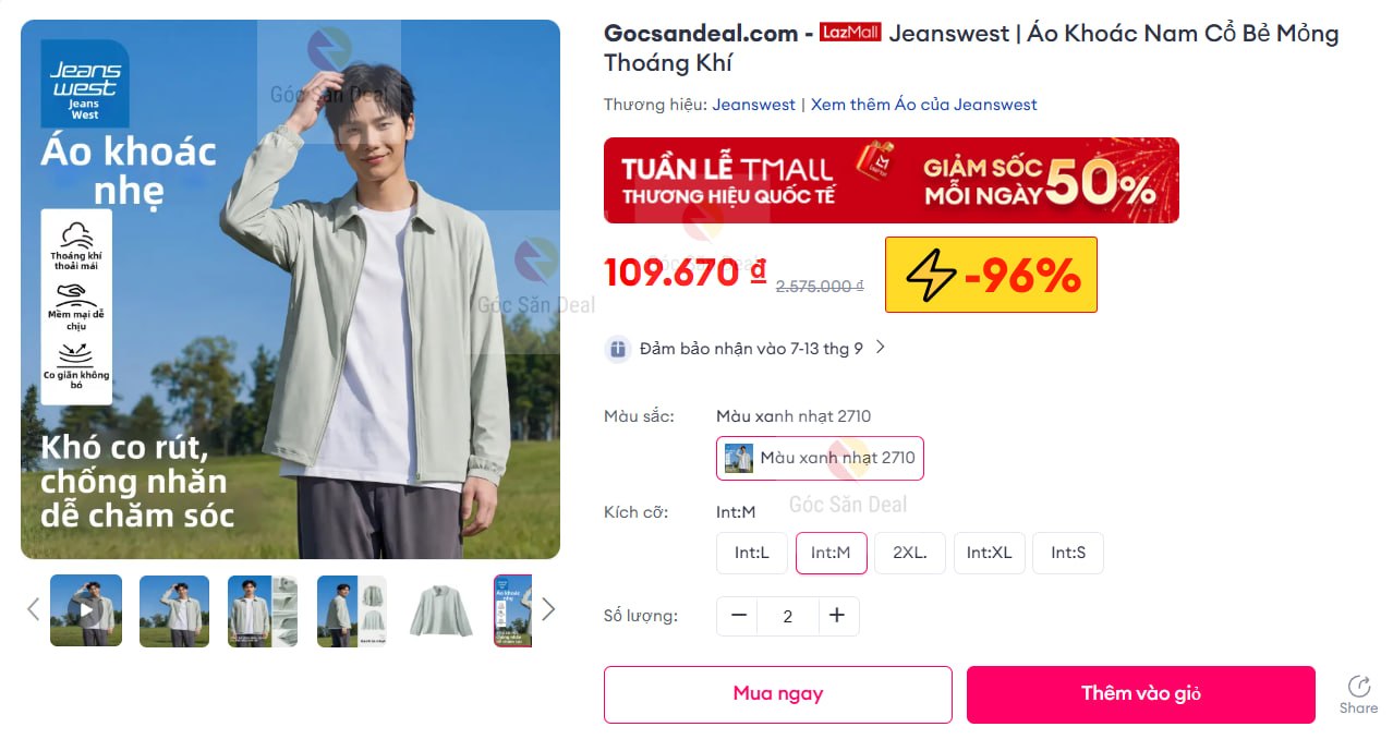 Jeanswest | Áo Khoác Nam Cổ Bẻ Mỏng Thoáng Khí