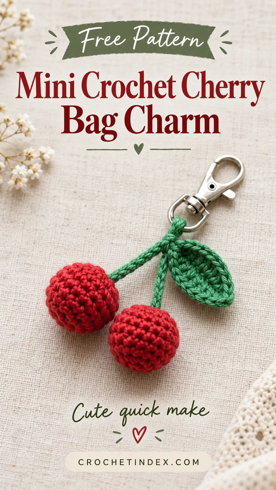 Mini Crochet Cherry Bag Charm Pinterest pin