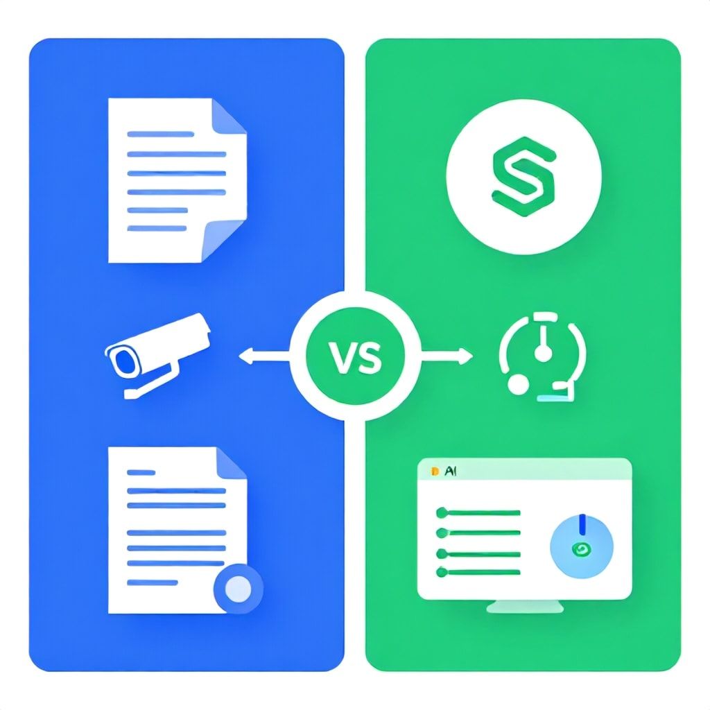 Traditional compliance vs AI compliance comparison illustration showing key differences