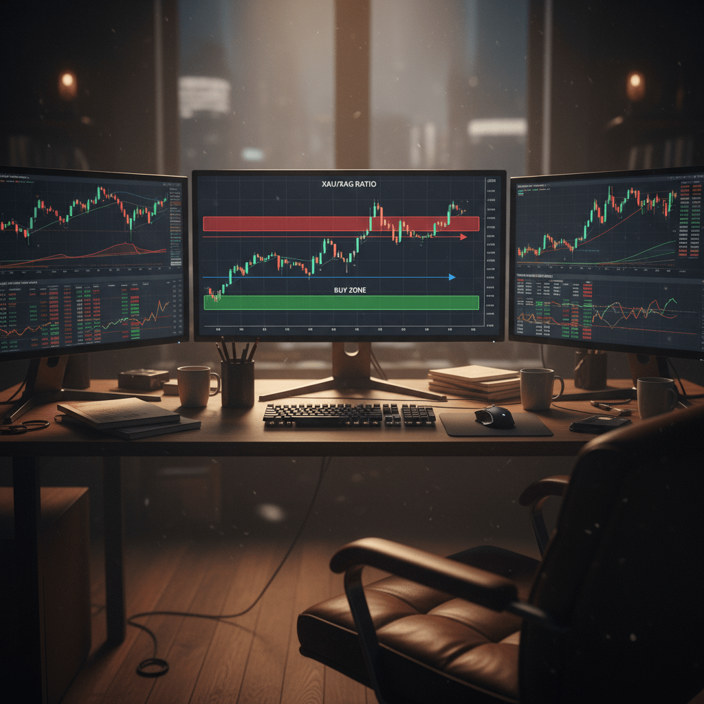 محطة تداول تعرض مخطط نسبة الذهب إلى الفضة مع مناطق البيع والشراء