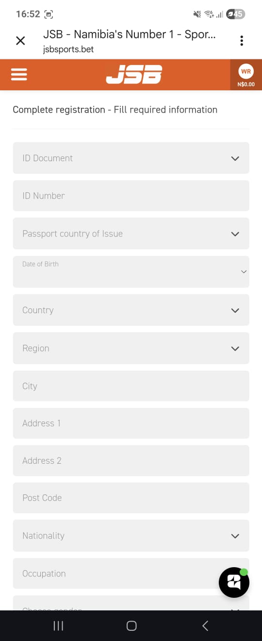 JSBSports Complete Profile Form