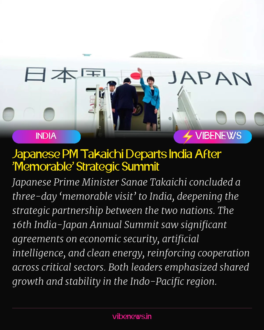 Japanese PM Takaichi Departs India After ‘Memorable’ Strategic Summit