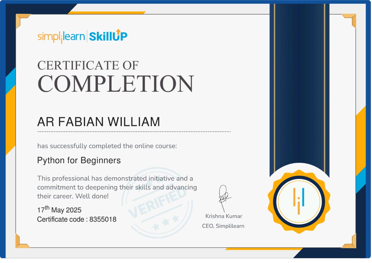 Python for beginners certificate
