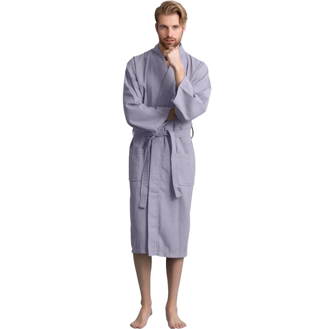 Unisex Men's Waffle Weave Stone Gray Bathrobe (One Size)