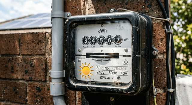 Electricity meter showing energy savings.