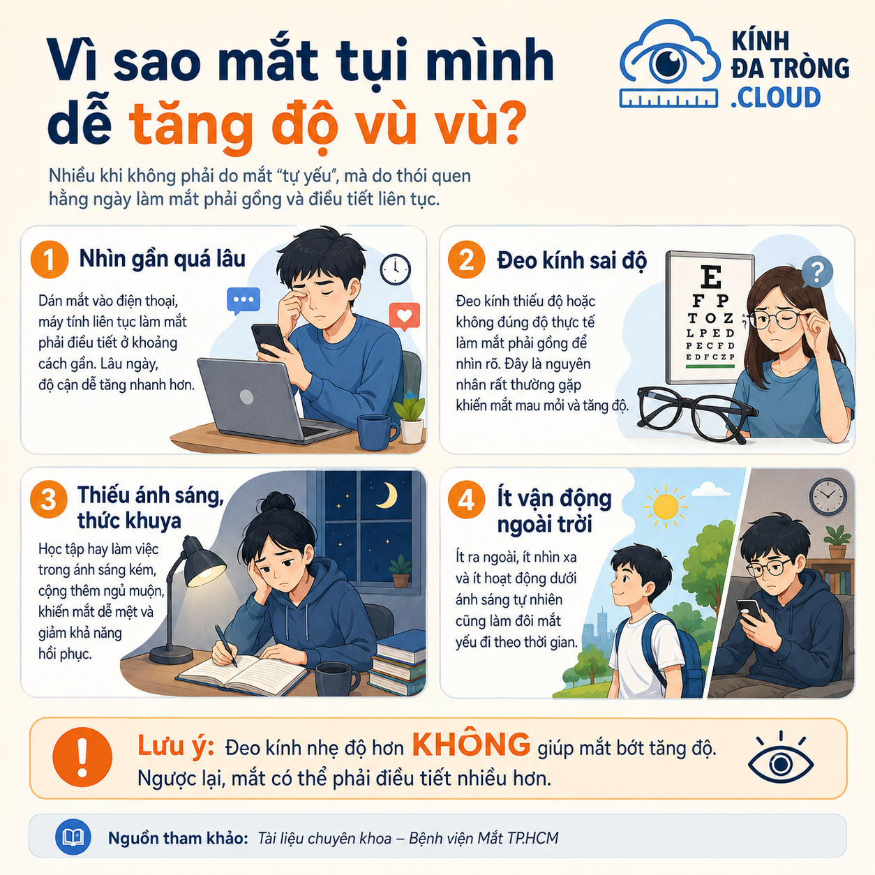 Vì sao mắt tụi mình dễ tăng độ vù vù?
