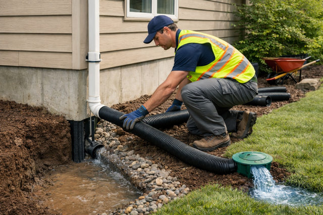 yard drainage correction french drain Sudbury Ontario residential property
