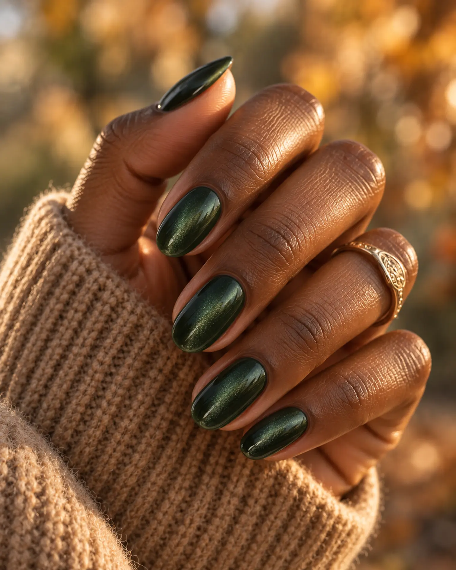 Forest Green Velvet Cat-Eye manicure inspiration for green nail ideas
