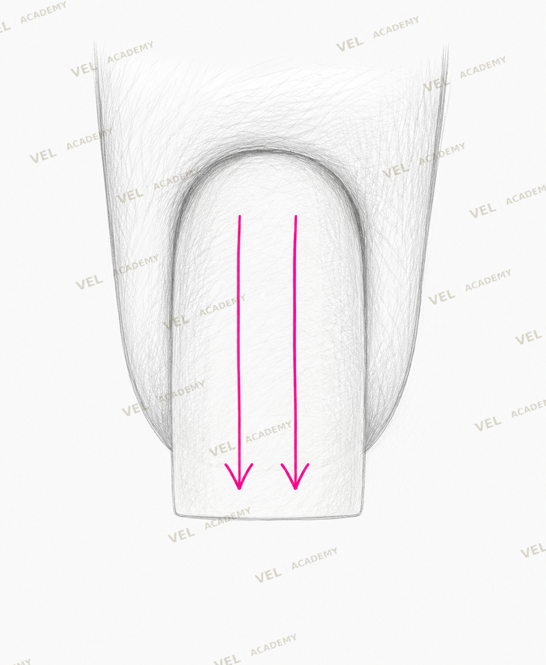 Base coat application stroke 1 center of nail plate