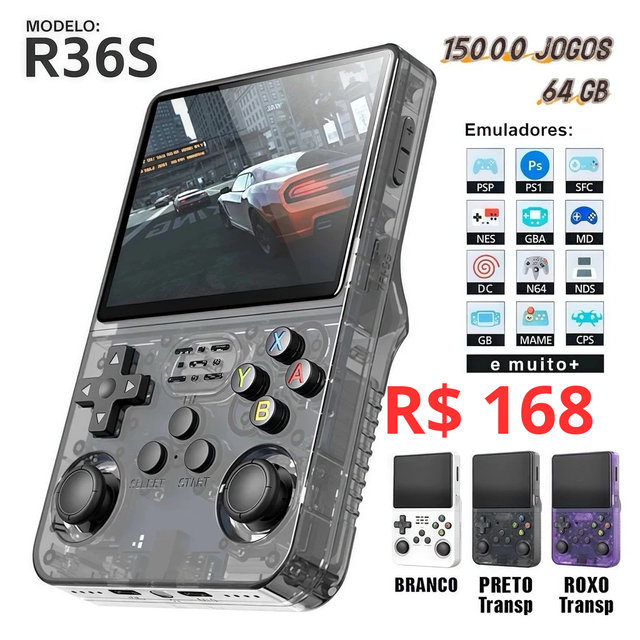 Console Portátil R36S + de 15.000 Jogos Vídeo Game 64g Linux Tela IPS 3.5 Polegadas a Pronta Entrega