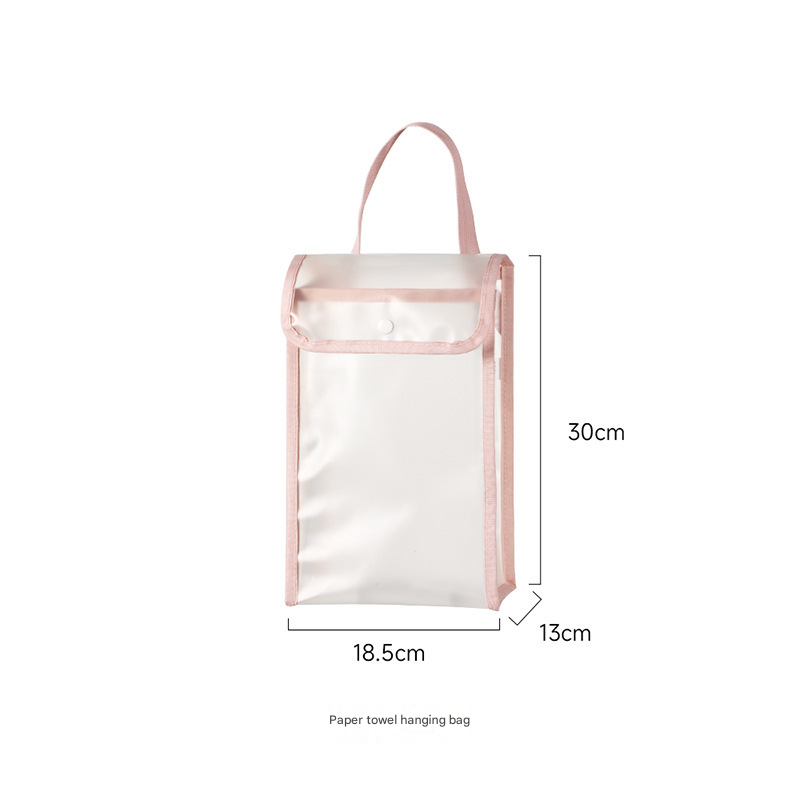 3 PCS Pink Wall Mounted Transparent Tissue Storage Bag Waterproof Hanging Holder with Adhesive Hook