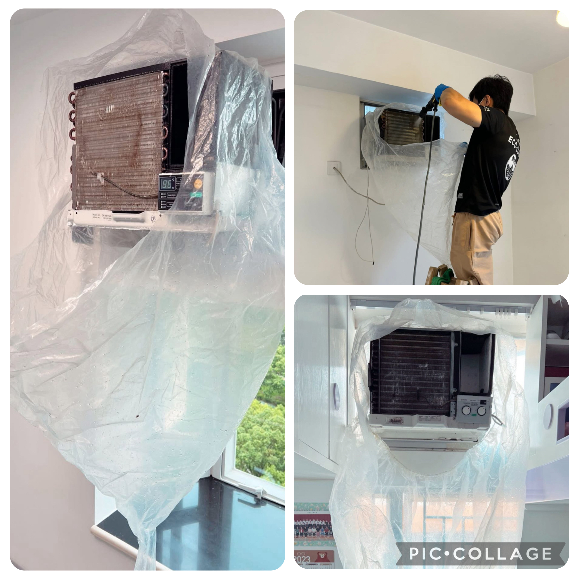 香港窗口式冷氣清洗示範 — TECH ECO CLEAN高壓蒸汽冷凝器清洗