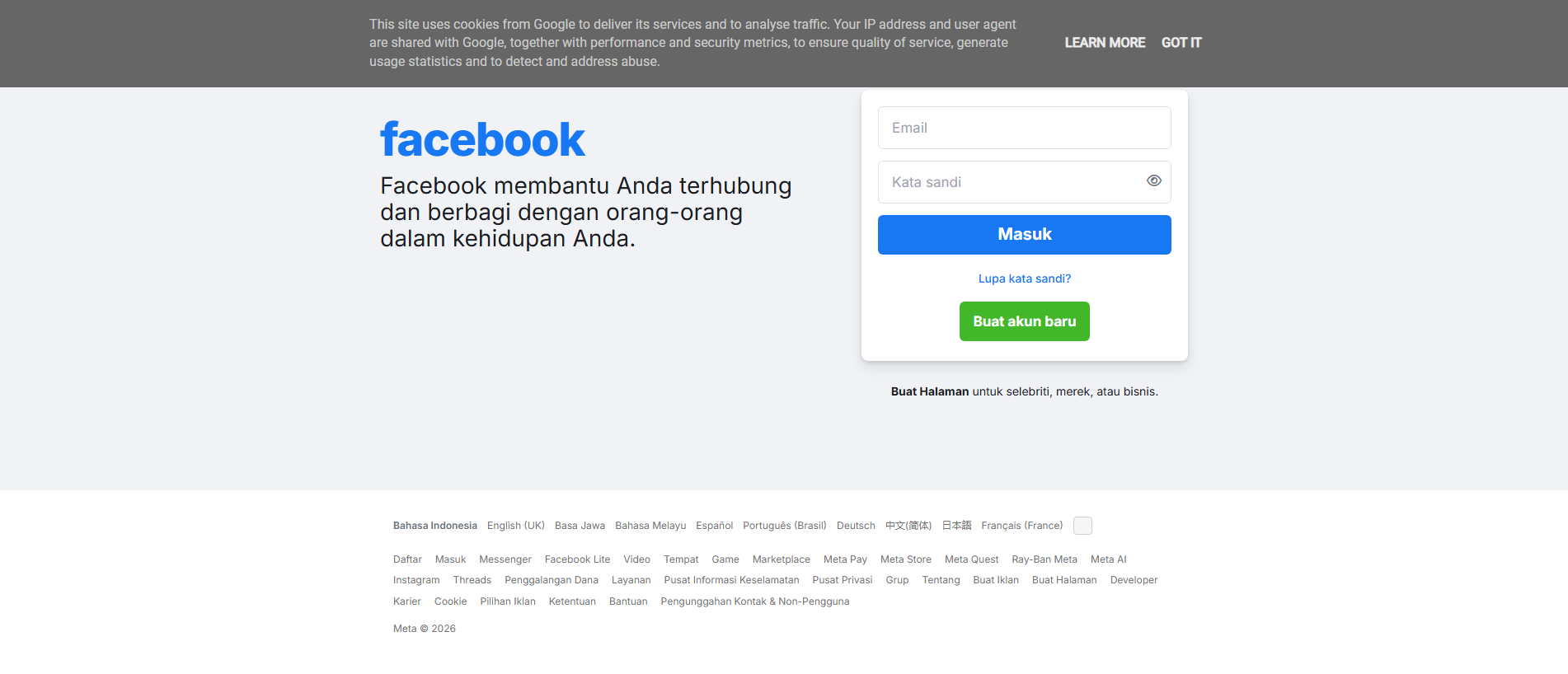 Forensic screenshot of meta-facebook-pro.blogspot.com showing the phishing page layout