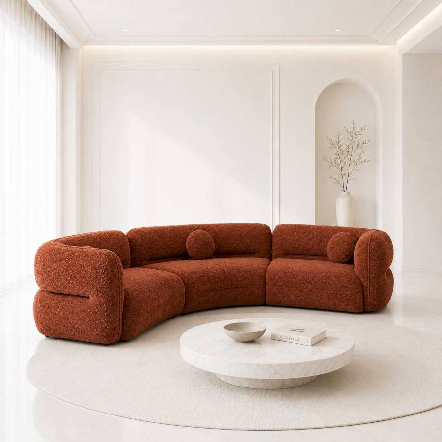 Aurelia 4 Seater Curved Bouclé Modular Sofa | Luxury Modern Sectional Sofa for Living Room | Rust Brown