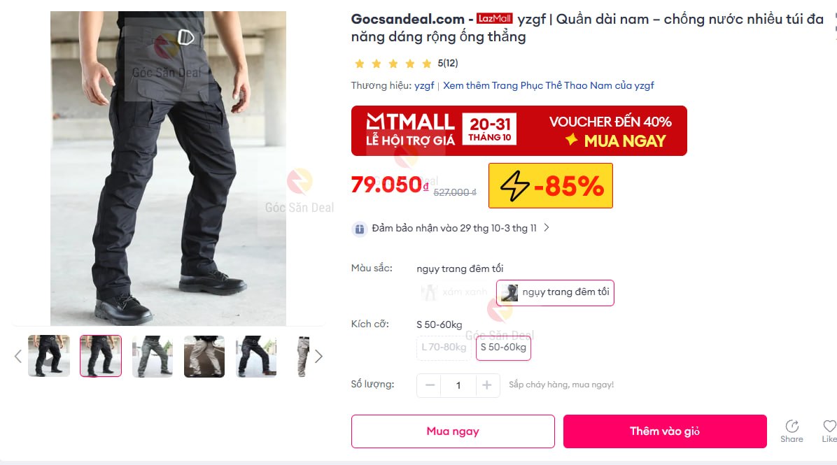 yzgf | Quần dài nam – chống nước nhiều túi đa năng dáng rộng ống thẳng