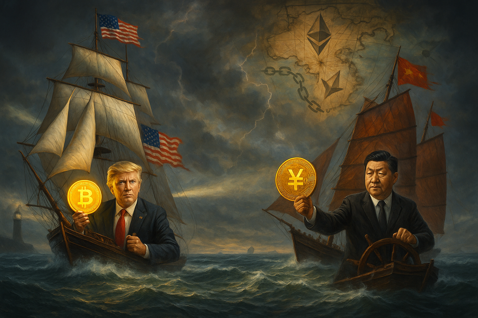 Illustration of U.S.-China competition in digital assets and cryptocurrency innovation
