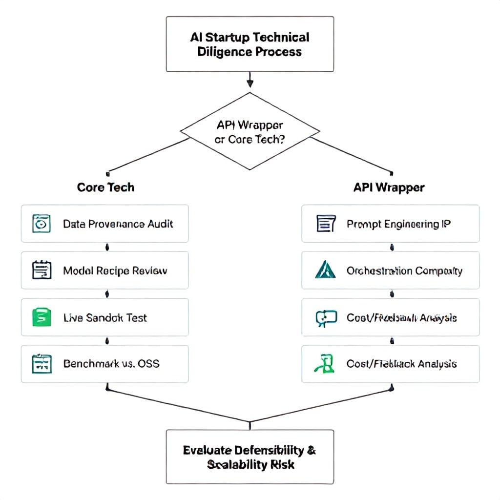 Flowchart detailing the AI Startup Technical Due Diligence Process and decision points
