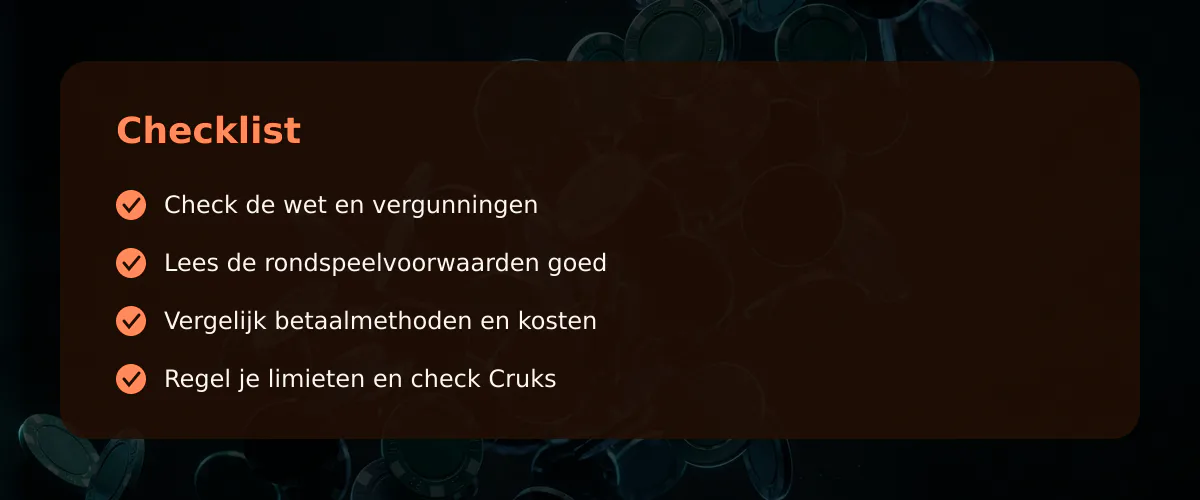 Kopen van bonus in casino Nederland: mijn kijk — Checklist