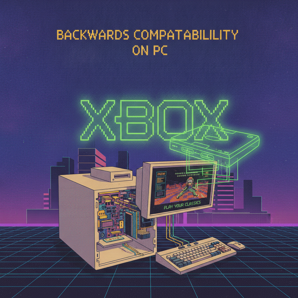 An Xbox controller with a PC keyboard and mouse, symbolizing Xbox's expansion into PC gaming with backwards compatibility.