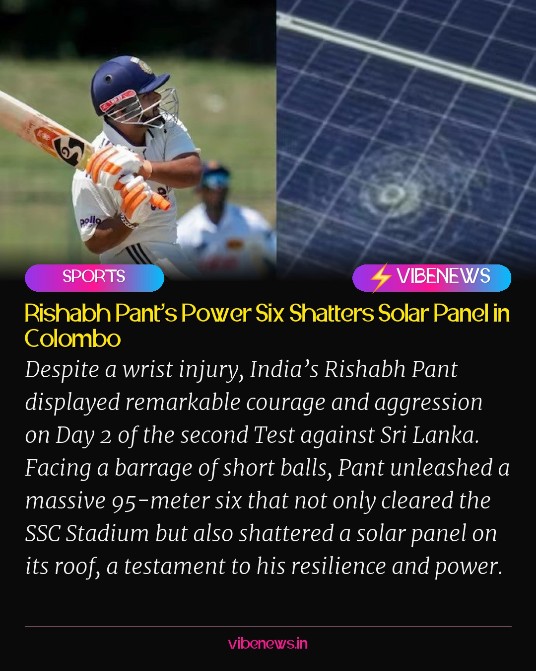 Rishabh Pant’s Power Six Shatters Solar Panel in Colombo