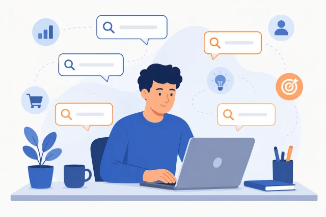Illustration of buyer intent research for Shopify product content SEO