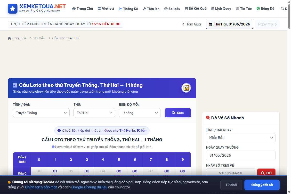 Hướng dẫn cách xem và sử dụng Soi cầu loto theo thứ trên Xemketqua.net