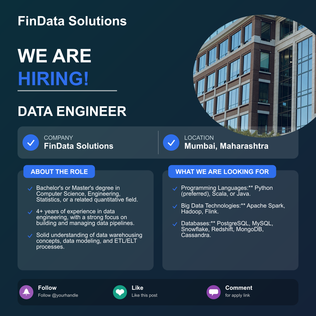 FinData Solutions Hiring | Data Engineer | Apply Now
