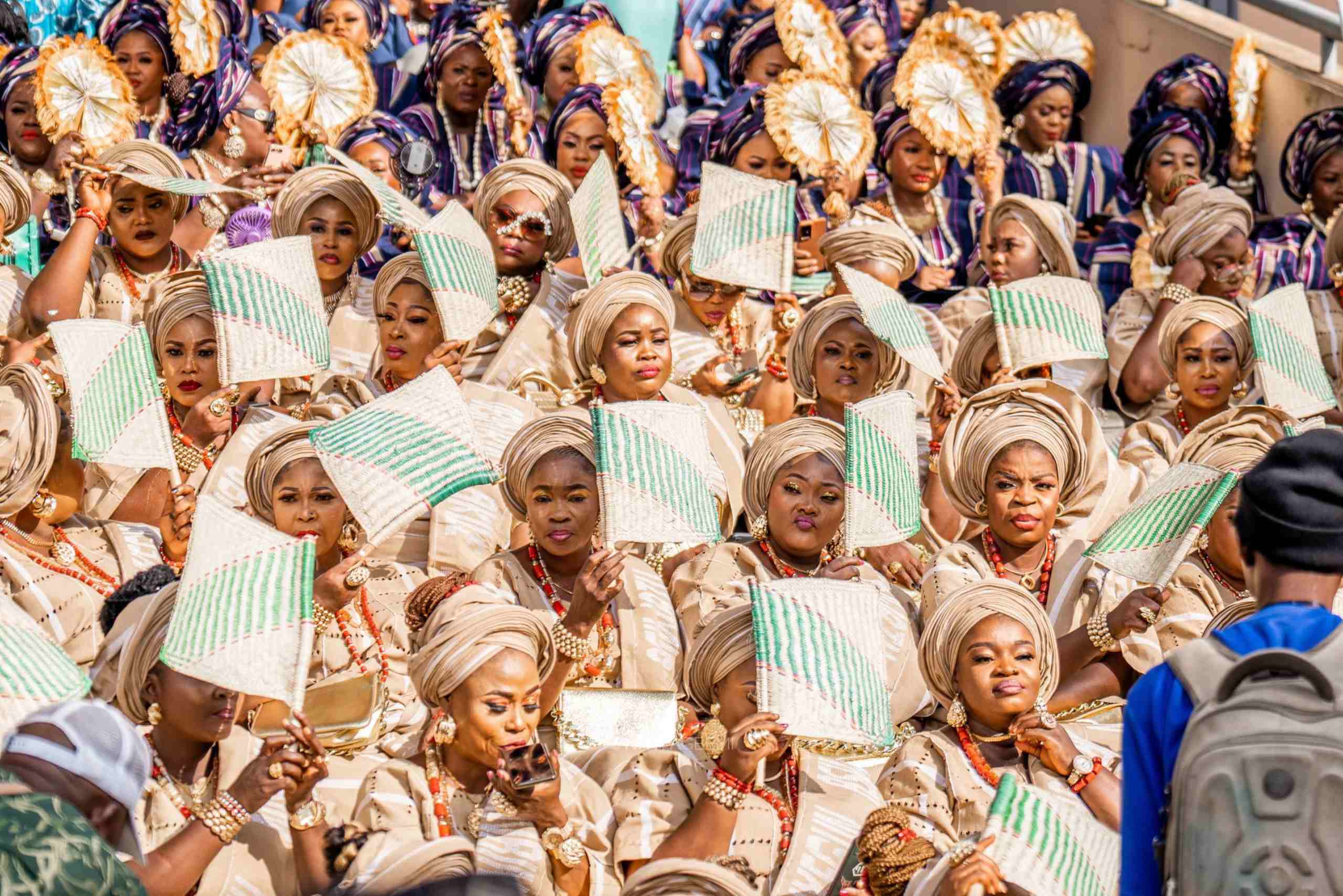An image showing two Regberegbe groups dressed in their group's colour of attire at Ojude Oba 2023.
