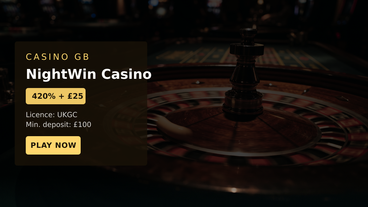 NightWin Casino — welcome bonus 420% + £25 + 150 FS, payments: Visa, Mastercard, Skrill, Neteller, Paysafecard