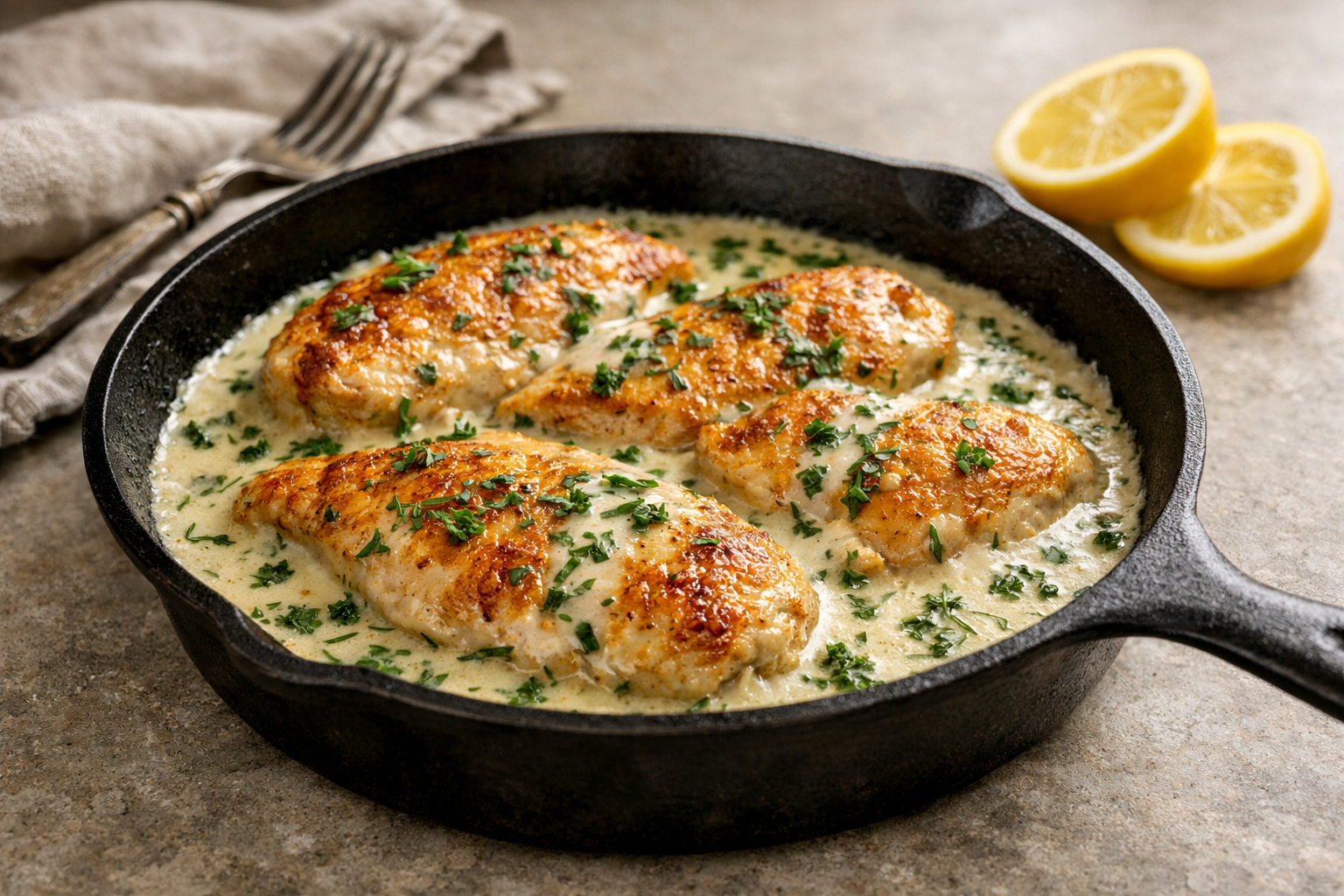 Creamy Chicken with Herbs Easy Skillet Dinner