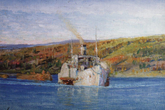Ока Пароход Владимир превращенный в буксир 1926