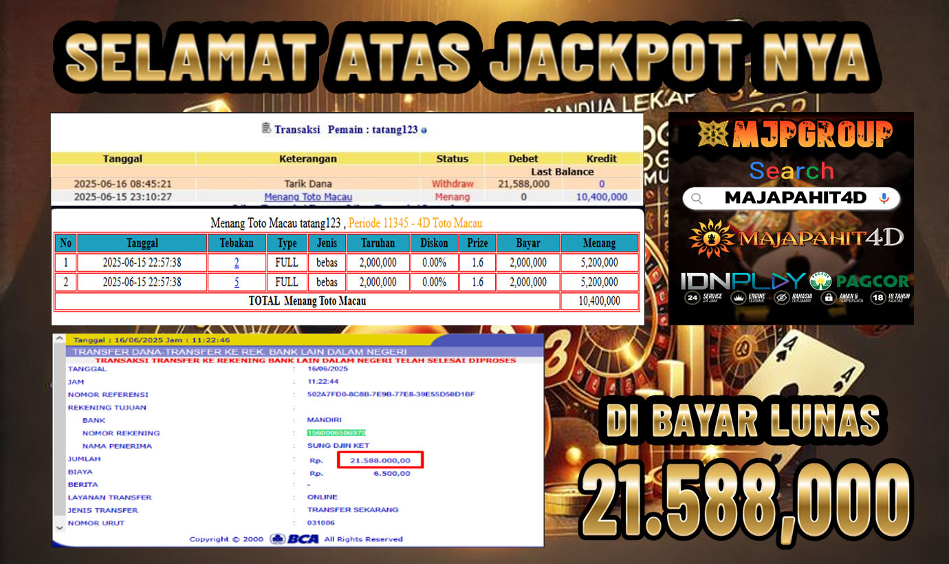 MAJAPAHIT4D JACKPOT TOGEL TOTO MACAU Rp.21.588.000.,- LUNAS